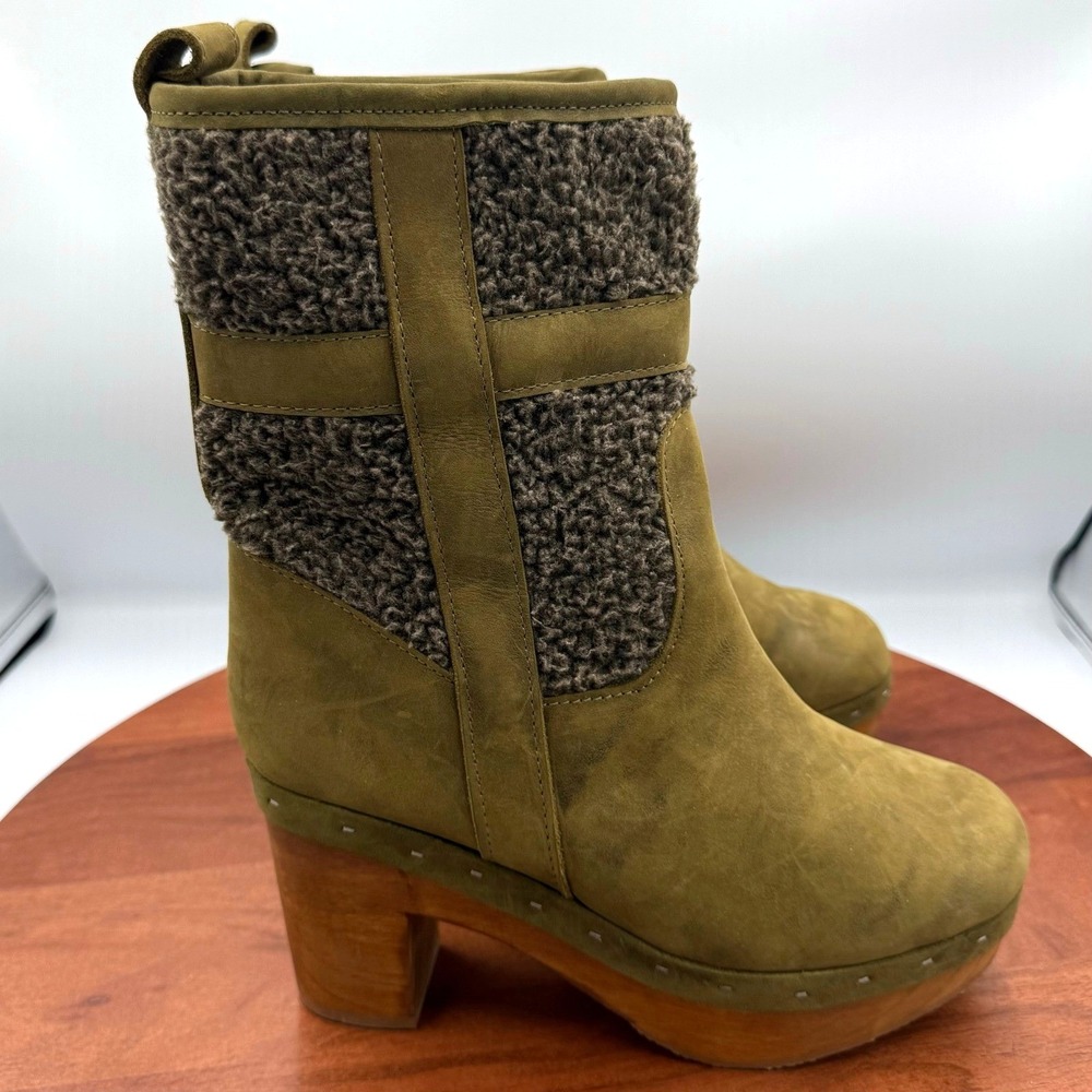 Five Worlds Cordani Zyla Faux Shearling Bootie Olive Green Suede Boho Womens 6